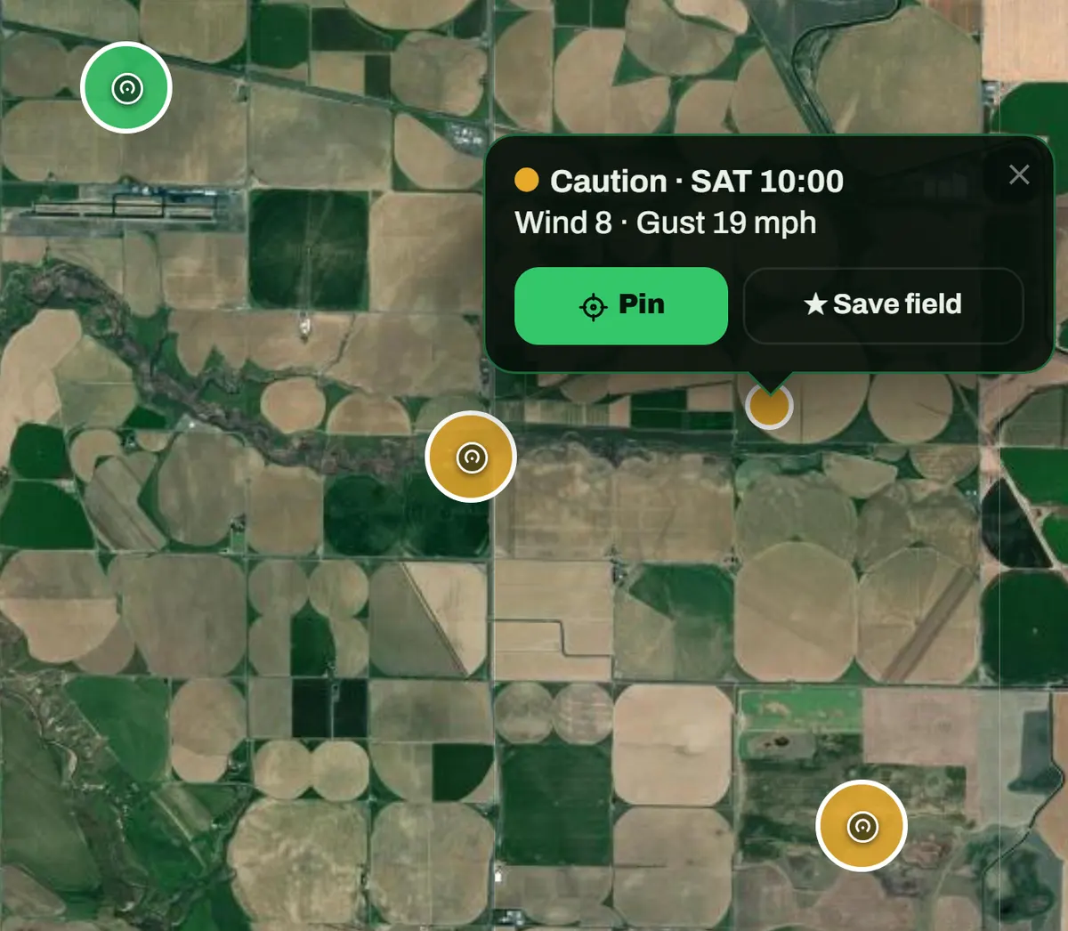 SprayClarity satellite map with fields in green, amber and red