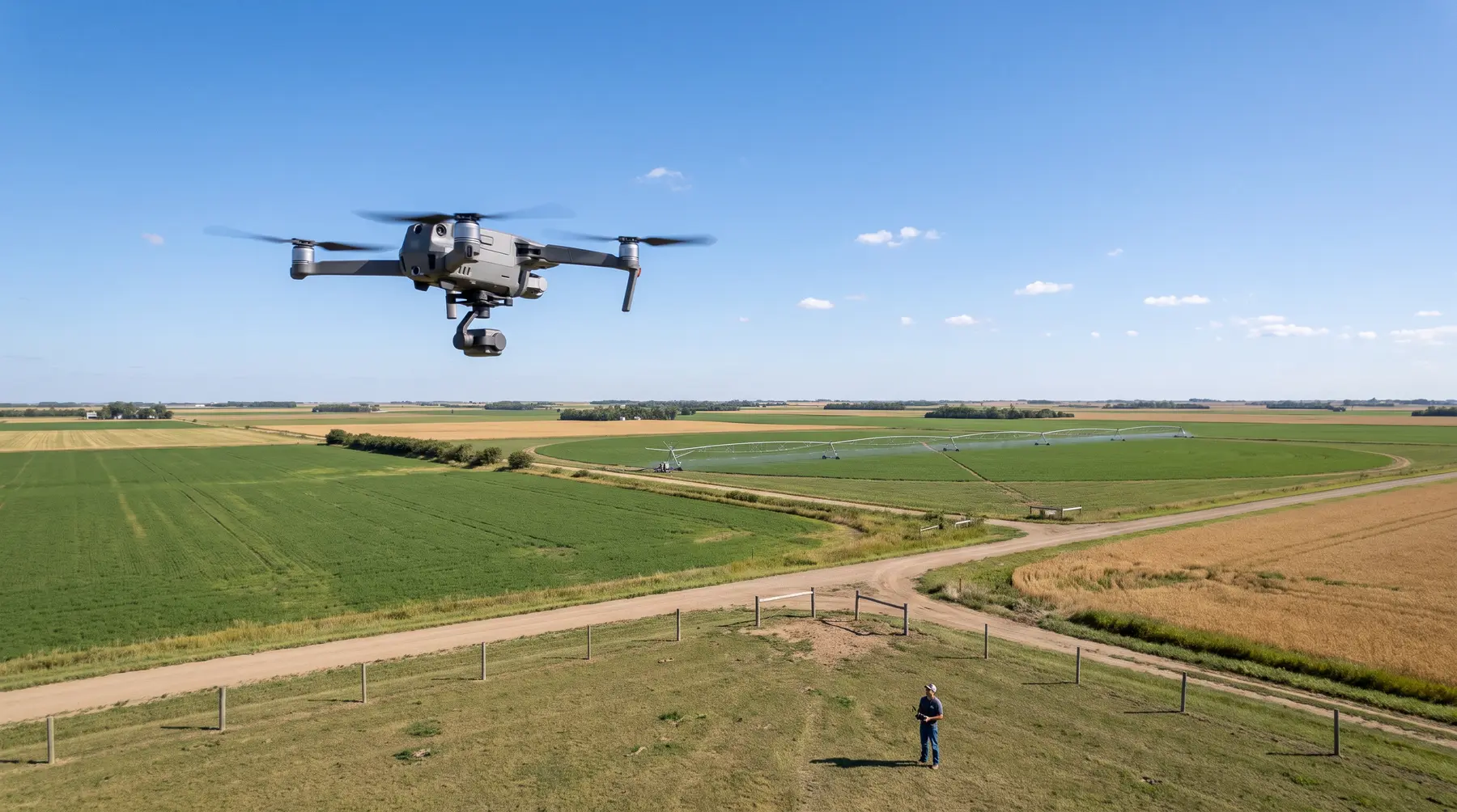 Mapping drone flying over farm fields